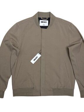 DKNY Taupe Bomber Jacket Business Luxury Designer Coat Mens Large - NWT